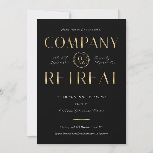 Company Retreat Team Building Black Gold Business Invitation (Front)