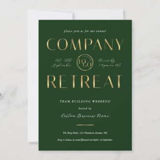 Company Retreat Team Building Green Gold Business Invitation