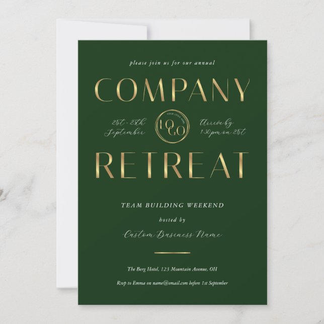 Company Retreat Team Building Green Gold Business Invitation (Front)