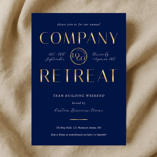 Company Retreat Team Building Navy Gold Business Invitation (Creator Uploaded)