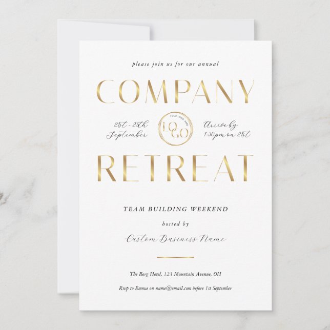 Company Retreat Team Building White Gold Business Invitation (Front)