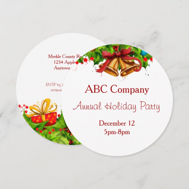 Company Round Holiday Party Invitation (Front/Back)