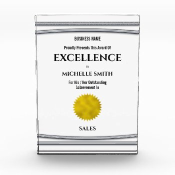 Company Silver Frame Diy Logo Excellence Employee Acrylic Award by mensgifts at Zazzle