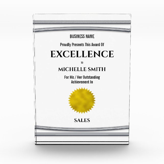 Company silver frame DIY logo excellence employee Acrylic Award (Front)