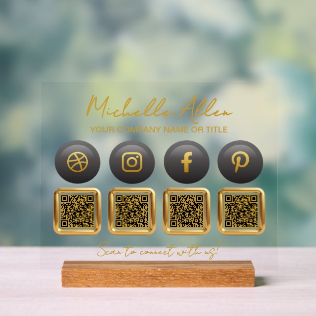 Company Social Media QR Codes Acrylic Sign (Neutral)