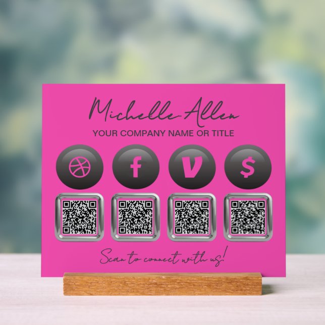Company Social Media QR Codes Acrylic Sign (Neutral)