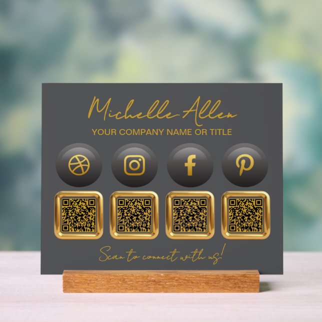Company Social Media QR Codes Acrylic Sign (Neutral)