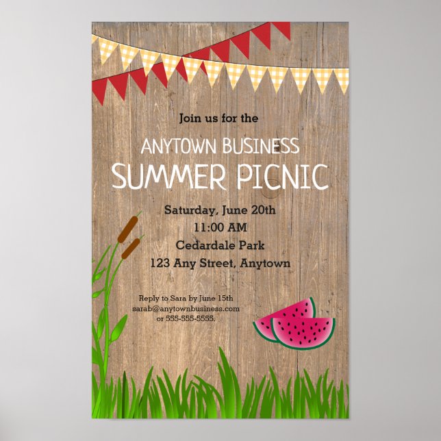 Company Summer Picnic Rustic Invitation Poster (Front)