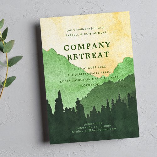 Company Team Retreat with Mountains Green Invitation