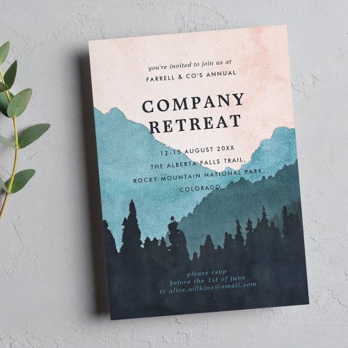 Company Team Retreat with Mountains Teal Invitation