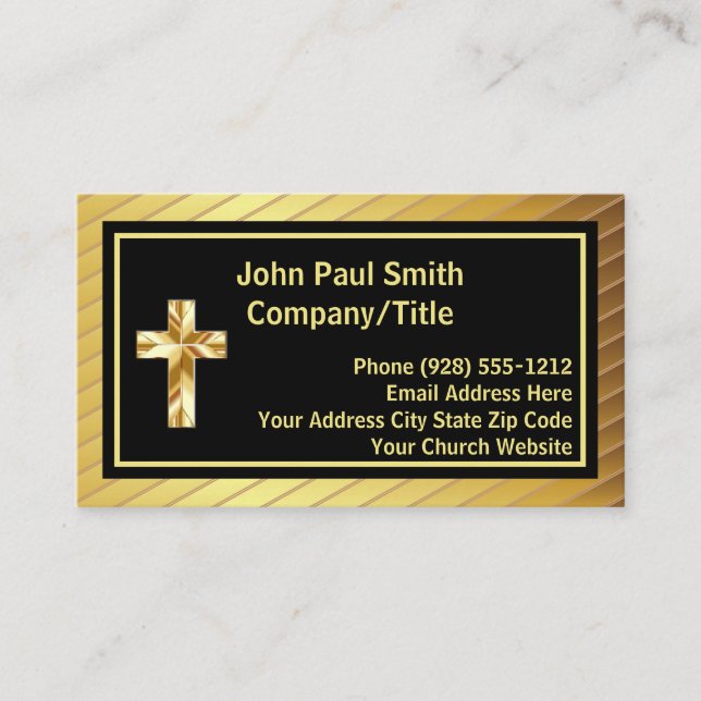 Company Title Classy Gold Cross And Black  Business Card (Front)