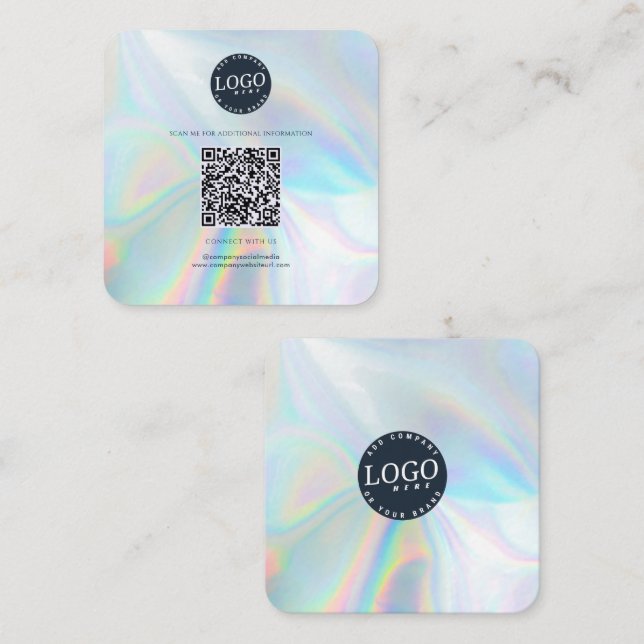 Company Website QR Code Social Media Holographic Square Business Card (Front/Back)
