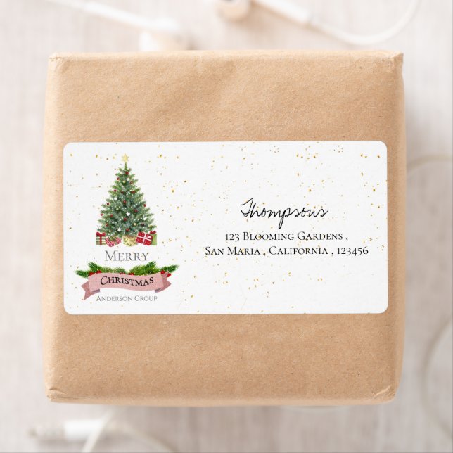 Company White Faux Pink Glitter Merry Christmas Label (Insitu)