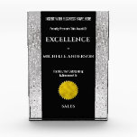 Company year end achievement award DIY silver logo<br><div class="desc">A faux golden seal which can be replaced with your school, business, college or varsity logo is framed by a faux silver shimmer sparkling border. Templates for your personal wording to record an outstanding achievement appear in bold black fonts on a stark white background. Personalize the templates to suit your...</div>