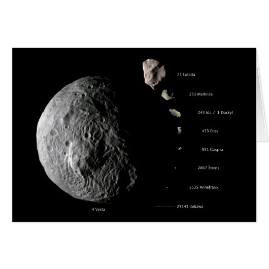 Comparative Size Chart of Nine Asteroids Cards (Front Horizontal)