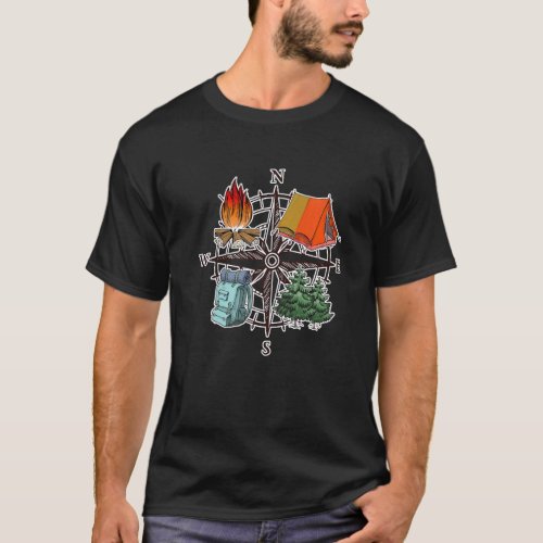 Compass Adventure Campfire Wanderlust Traveler Cam T_Shirt