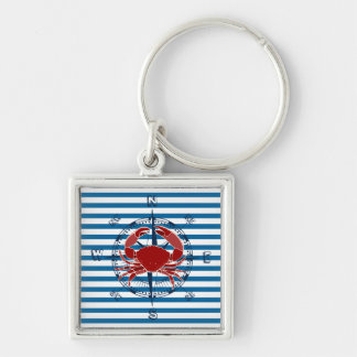 Compass and Red Crab Blue and White Stripe Keychain