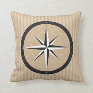 Compass   Beige Black Pattern Design Throw Pillow