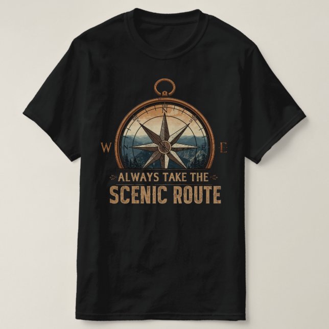 Compass Camping Tee – Always Take The Scenic Route (Design Front)