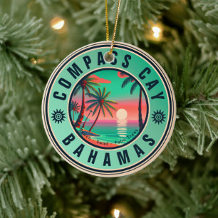 Compass Cay Bahamas Retro Sunset Souvenir 1950s Ceramic Ornament