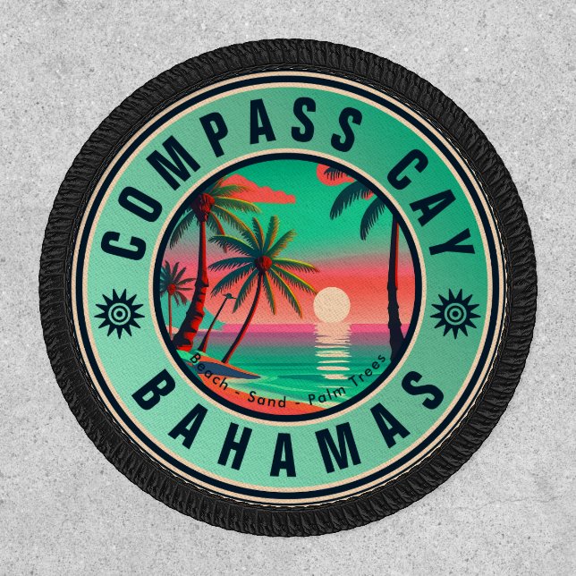 Compass Cay Bahamas Retro Sunset Souvenir 1950s Patch (Front)