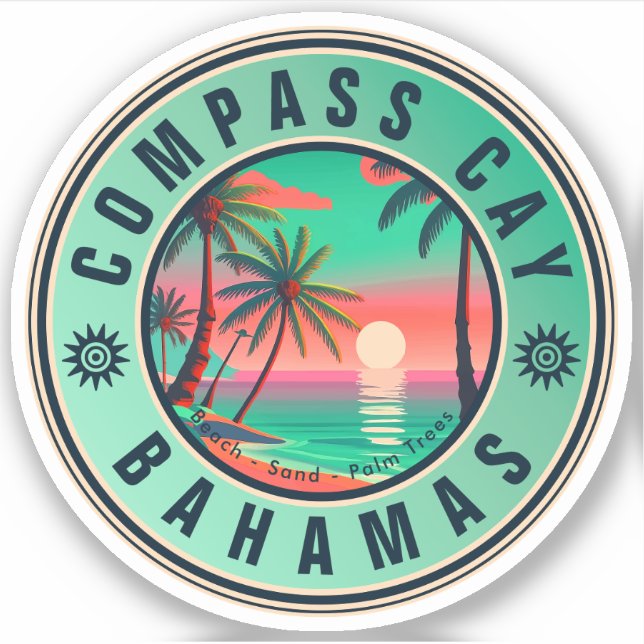 Compass Cay Bahamas Retro Sunset Souvenir 1950s Sticker (Front)