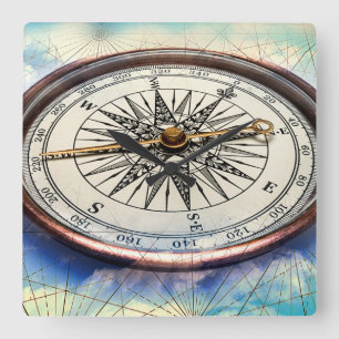 Compass Clouds Square Wall Clock