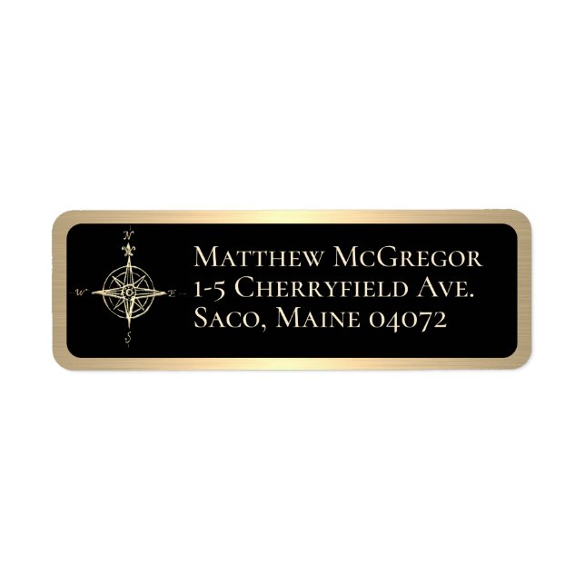 Compass Custom Return Address Black and Gold Label (Front)