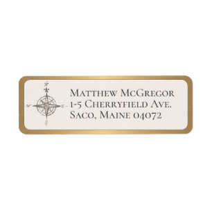 Compass Custom Return Address GOLD Rounded Border Label