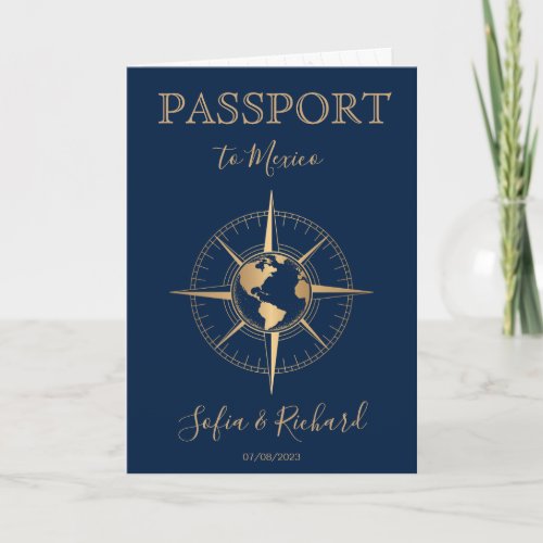 Compass Destination Wedding Passport World Map  Invitation