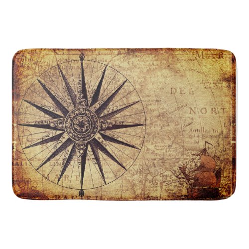 Compass Discovery Age World Map Vintage Bath Mat