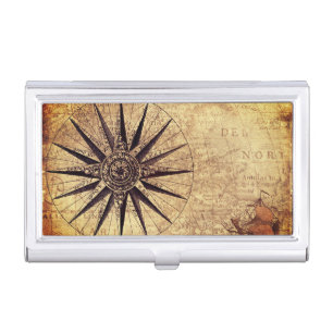 Compass Discovery Age World Map Vintage Business Card Case