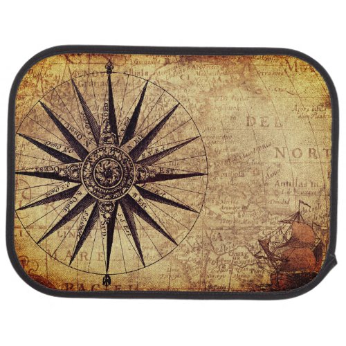 Compass Discovery Age World Map Vintage Car Floor Mat