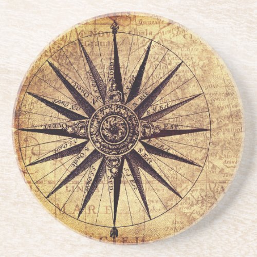 Compass Discovery Age World Map Vintage Coaster