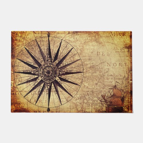 Compass Discovery Age World Map Vintage Doormat