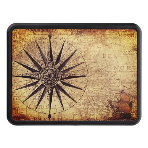 Compass Discovery Age World Map Vintage Hitch Cover