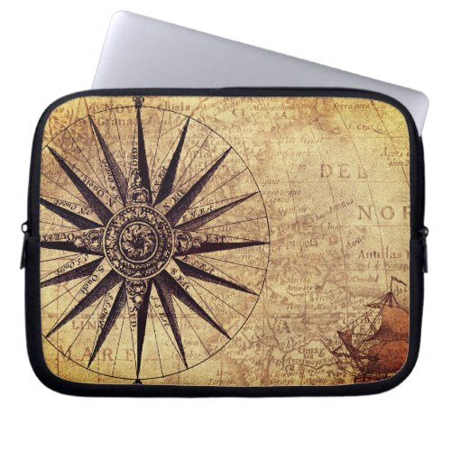 Compass Discovery Age World Map Vintage Laptop Sleeve