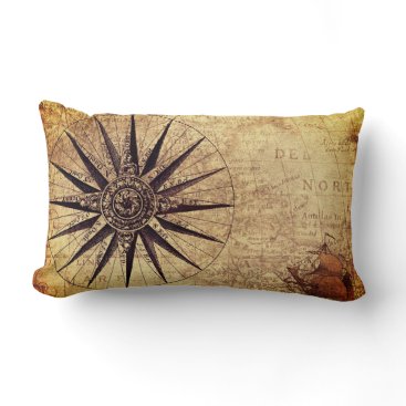 Compass Discovery Age World Map Vintage Lumbar Pillow
