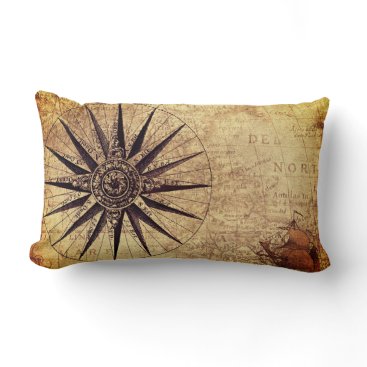 Compass Discovery Age World Map Vintage Lumbar Pillow Compass Discovery Age World Map Vintage Lumbar Pillow