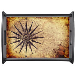 Compass Discovery Age World Map Vintage Serving Tray