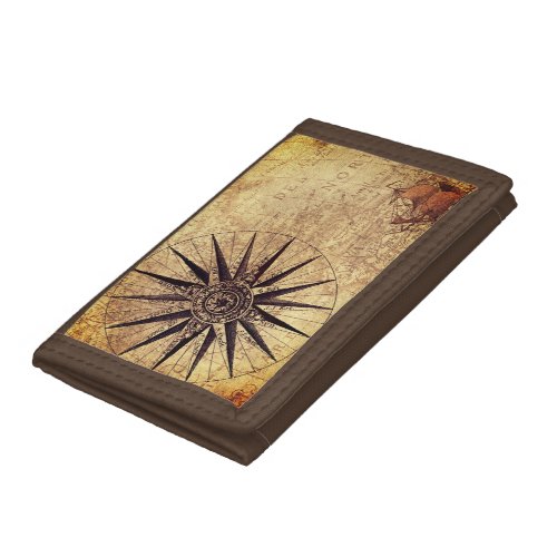 Compass Discovery Age World Map Vintage Trifold Wallet