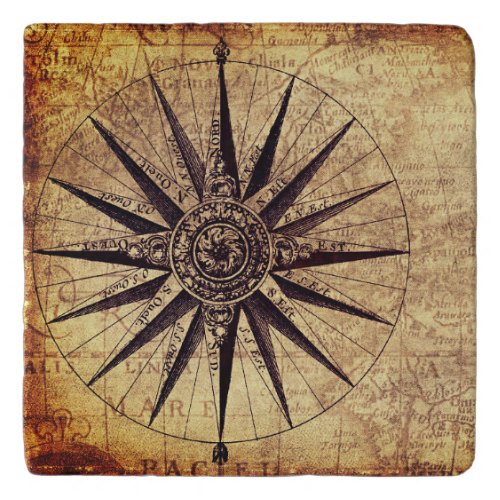 Compass Discovery Age World Map Vintage Trivet