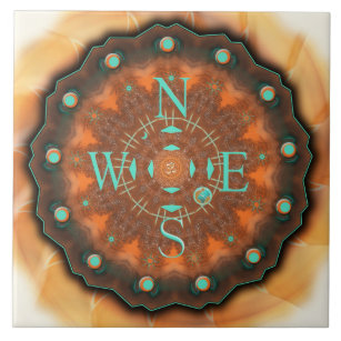 Compass Earth Om and Moon Mandala Ceramic Tile