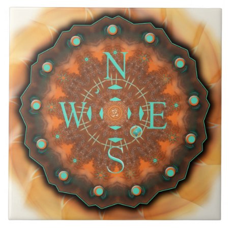 Compass Earth Om And Moon Mandala Ceramic Tile