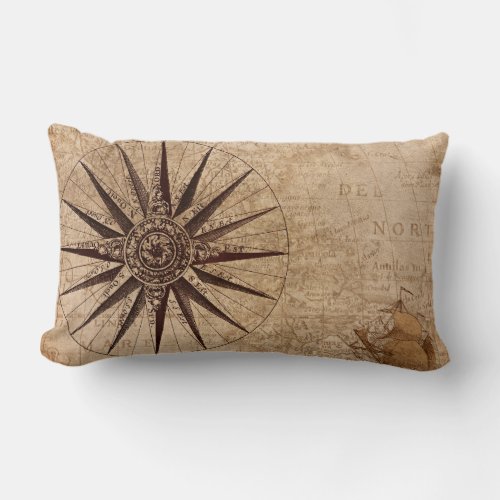 Compass Exploration Discovery Age World Map Lumbar Pillow