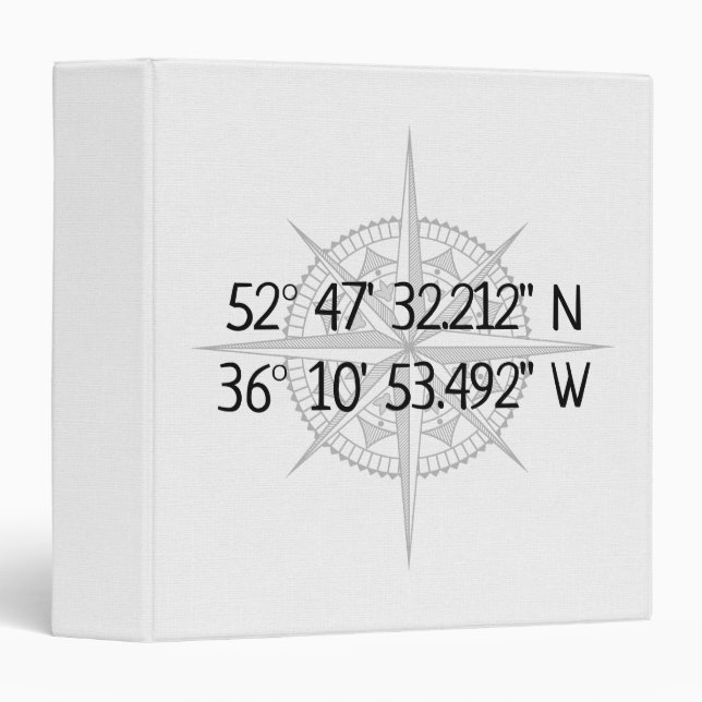 Compass GPS Home Coordinates  3 Ring Binder (Front/Spine)