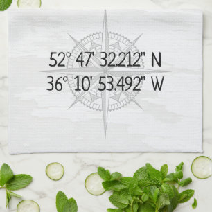 Compass GPS Home Coordinates Kitchen Towel