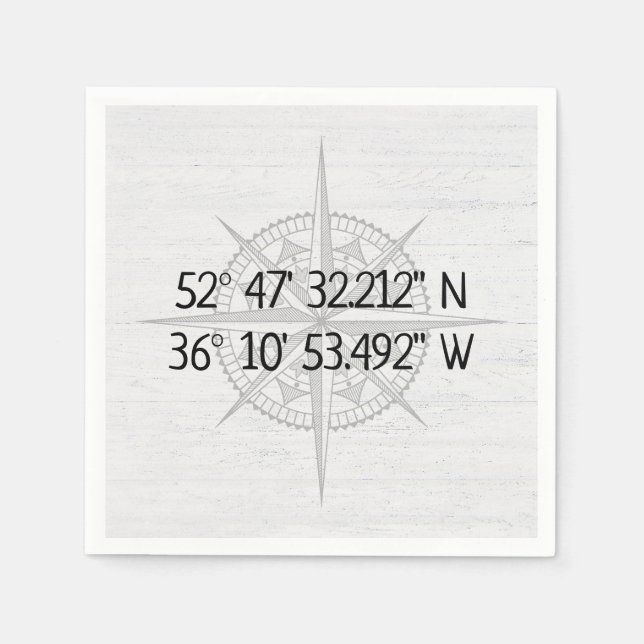 Compass GPS Home Coordinates Napkins (Front)