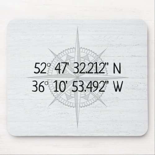 Compass GPS Home Coordinates On Wood Mouse Pad