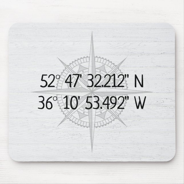Compass GPS Home Coordinates On Wood Mouse Pad (Front)